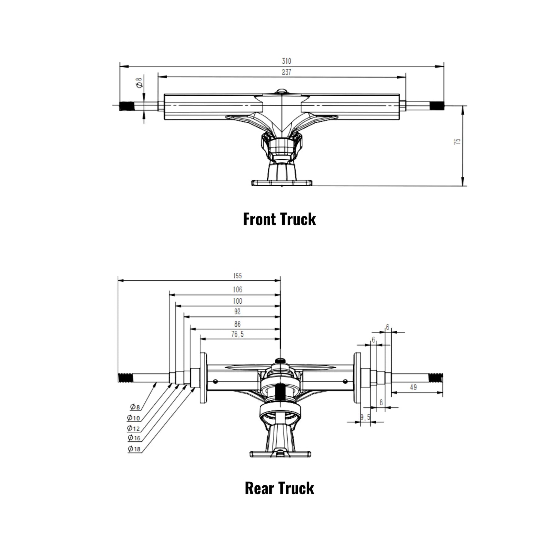 OMW CNC DKP Trucks for E-Skateboard
