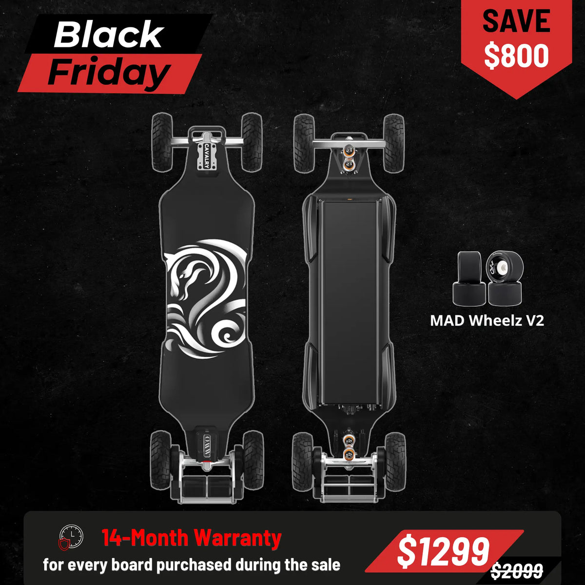 OMW Cavalry Long Range Street/All-Terrain Carbon Electric Skateboards Suitable for Heavy Riders
