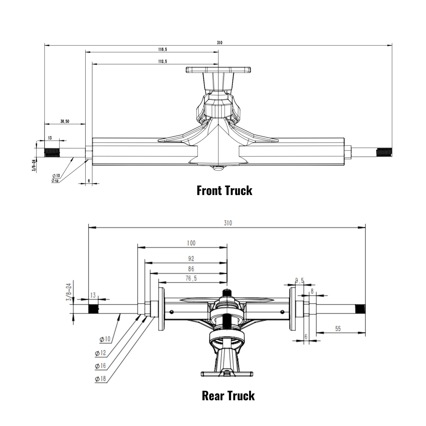 OMW CNC DKP Trucks for E-Skateboard