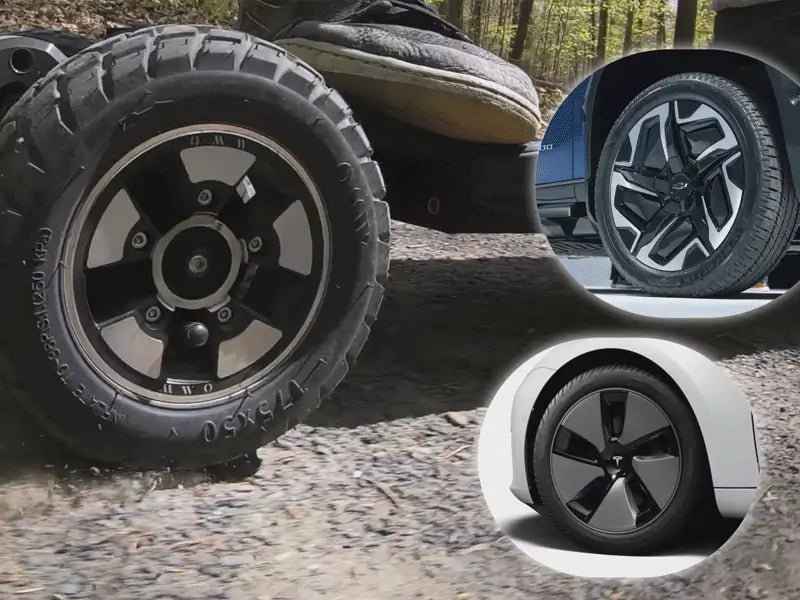 OMW pneumatic electric skateboard tires and alloy wheel hubs
