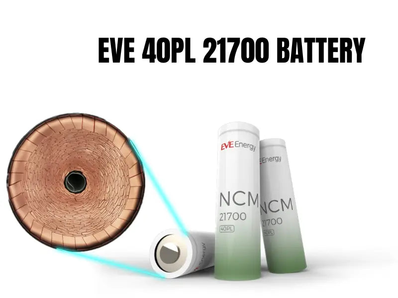 EVE 40PL 21700 tabless battery cells used in OMW Super Cavalry electric skateboard for 70A discharge.