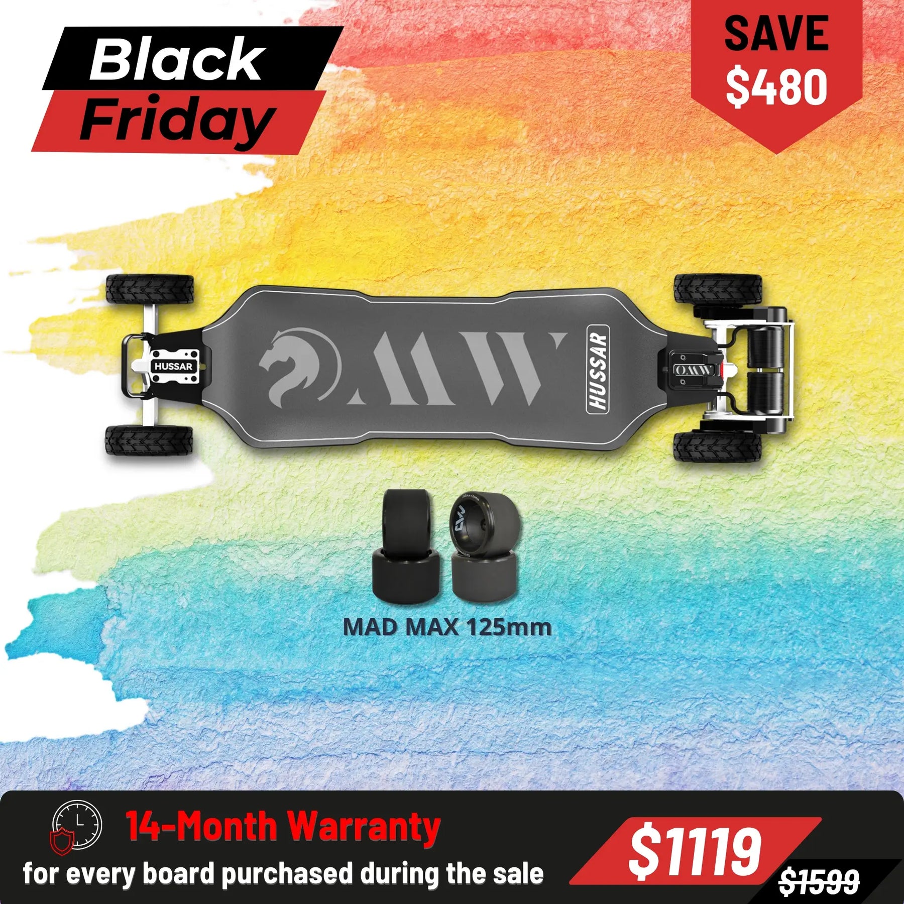 OMW Hussar Street/All-terrain Flexible Electric Skateboards with CNC Colored Trucks