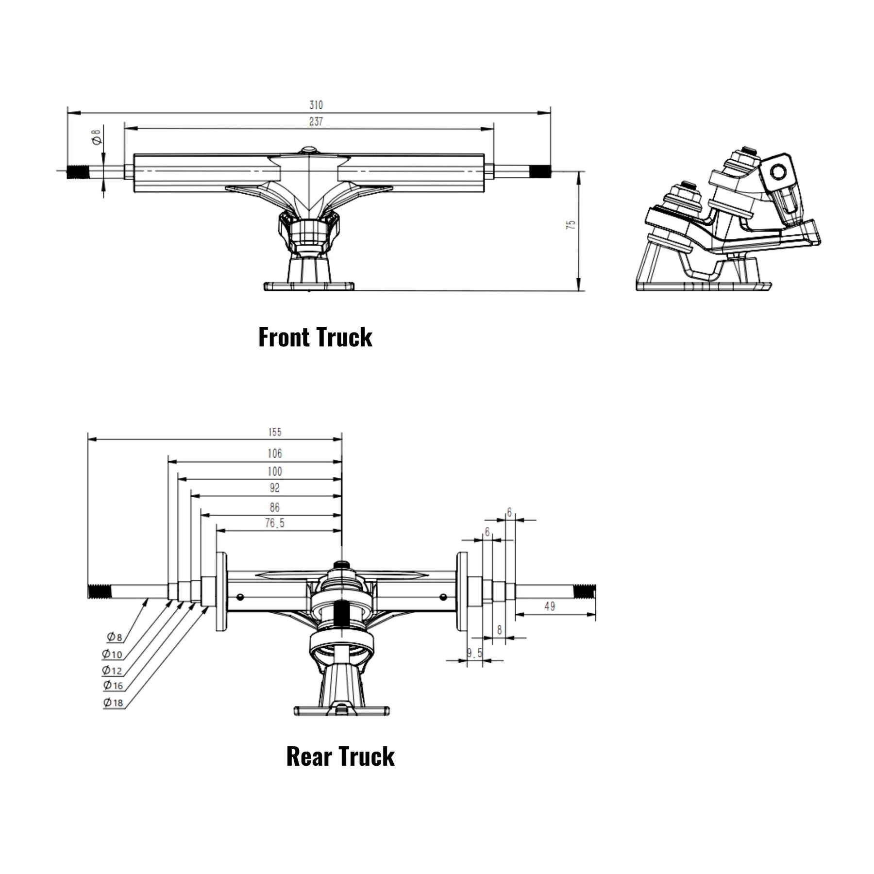 OMW CNC DKP Truck for Electric Skateboards