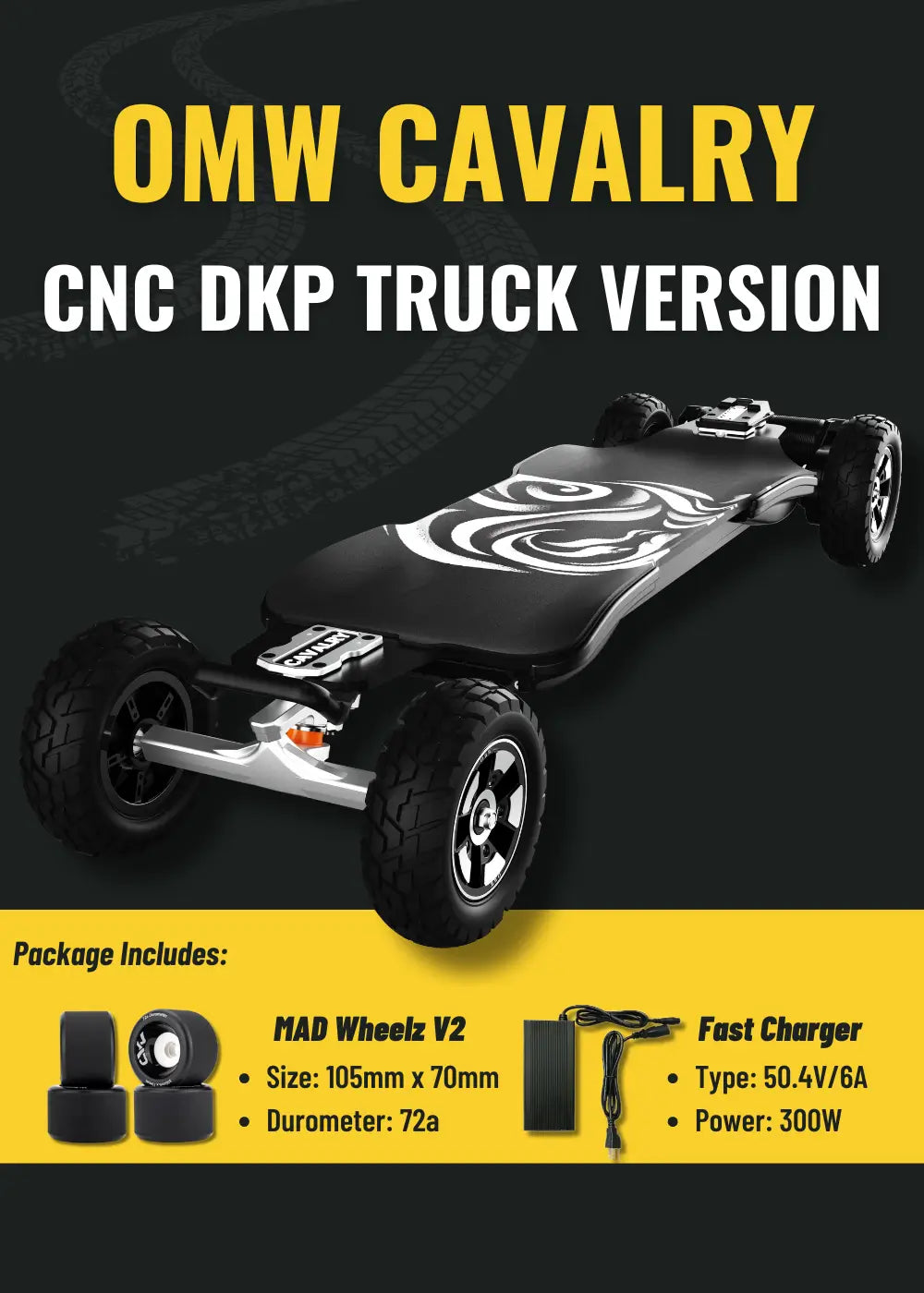 OMW Cavalry Long Range Street/All-Terrain Carbon Electric Skateboards Suitable for Heavy Riders