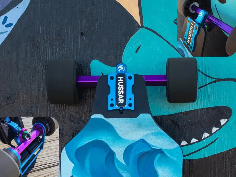 Hussar electric skateboard with man_o_war trucks and storm griptape