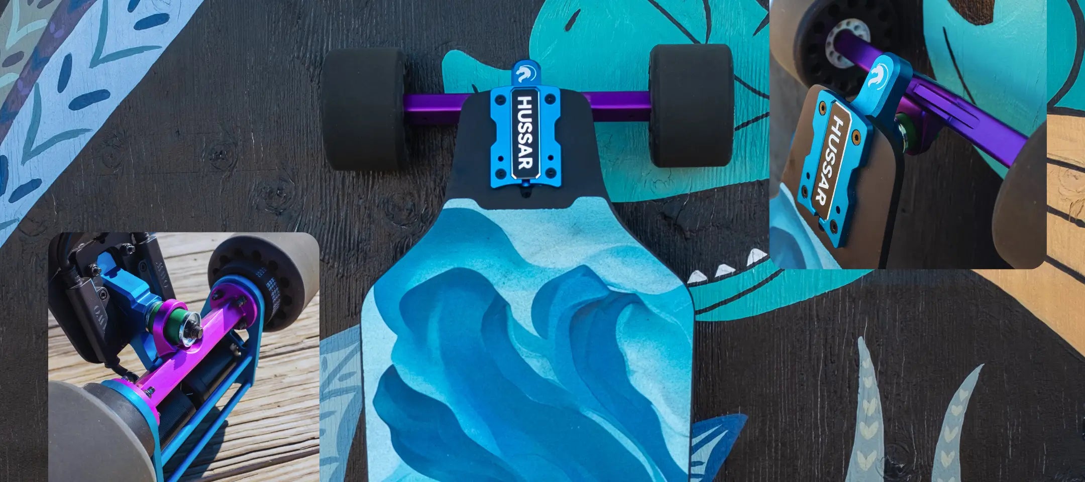 Hussar electric skateboard with_man_o_war_trucks and storm griptape