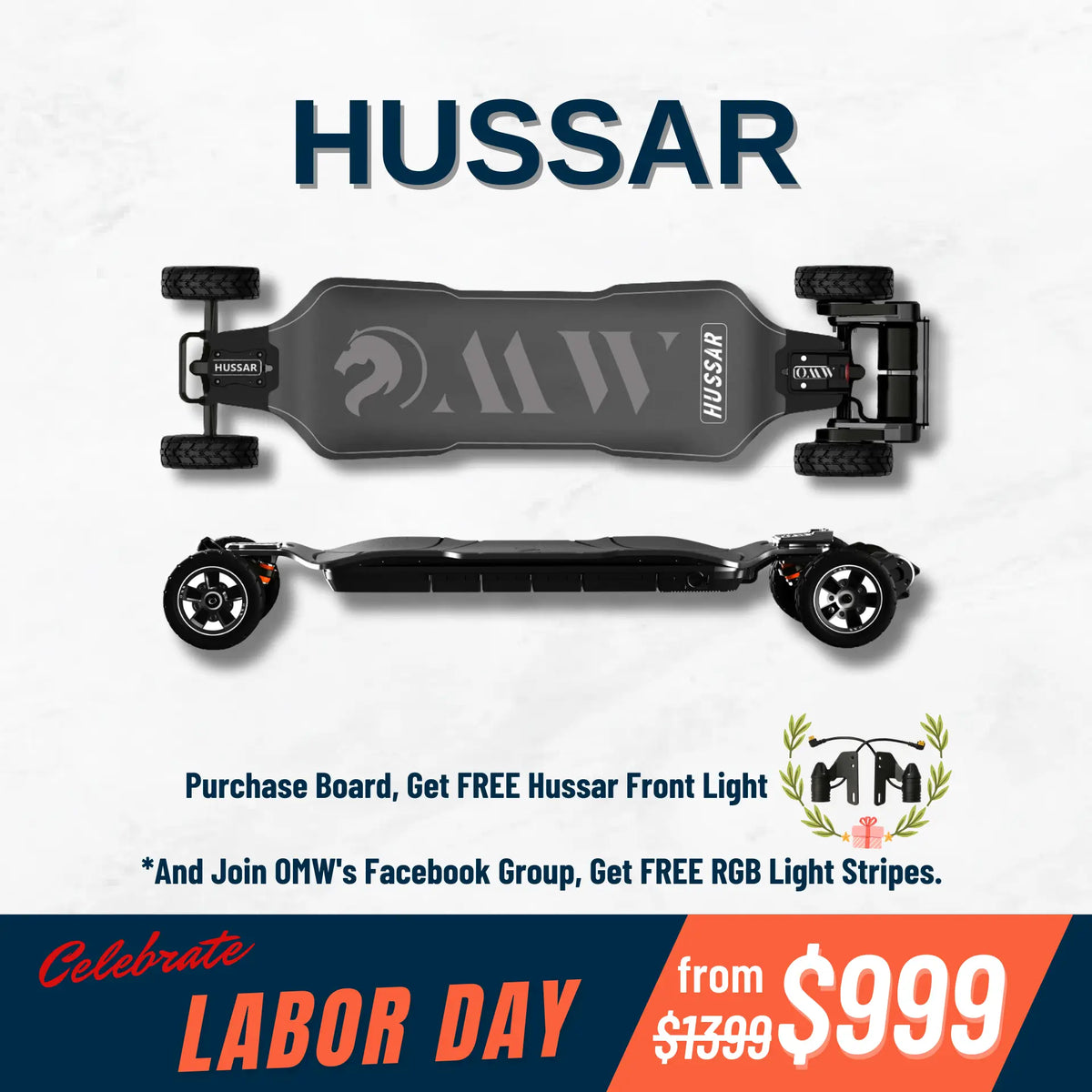 OMW Hussar Street/All-Terrain Carbon Flexible Electric Skateboards Suitable for Beginners