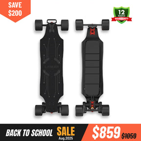 Lancer electric longboard with black deck and 125 Mad Max