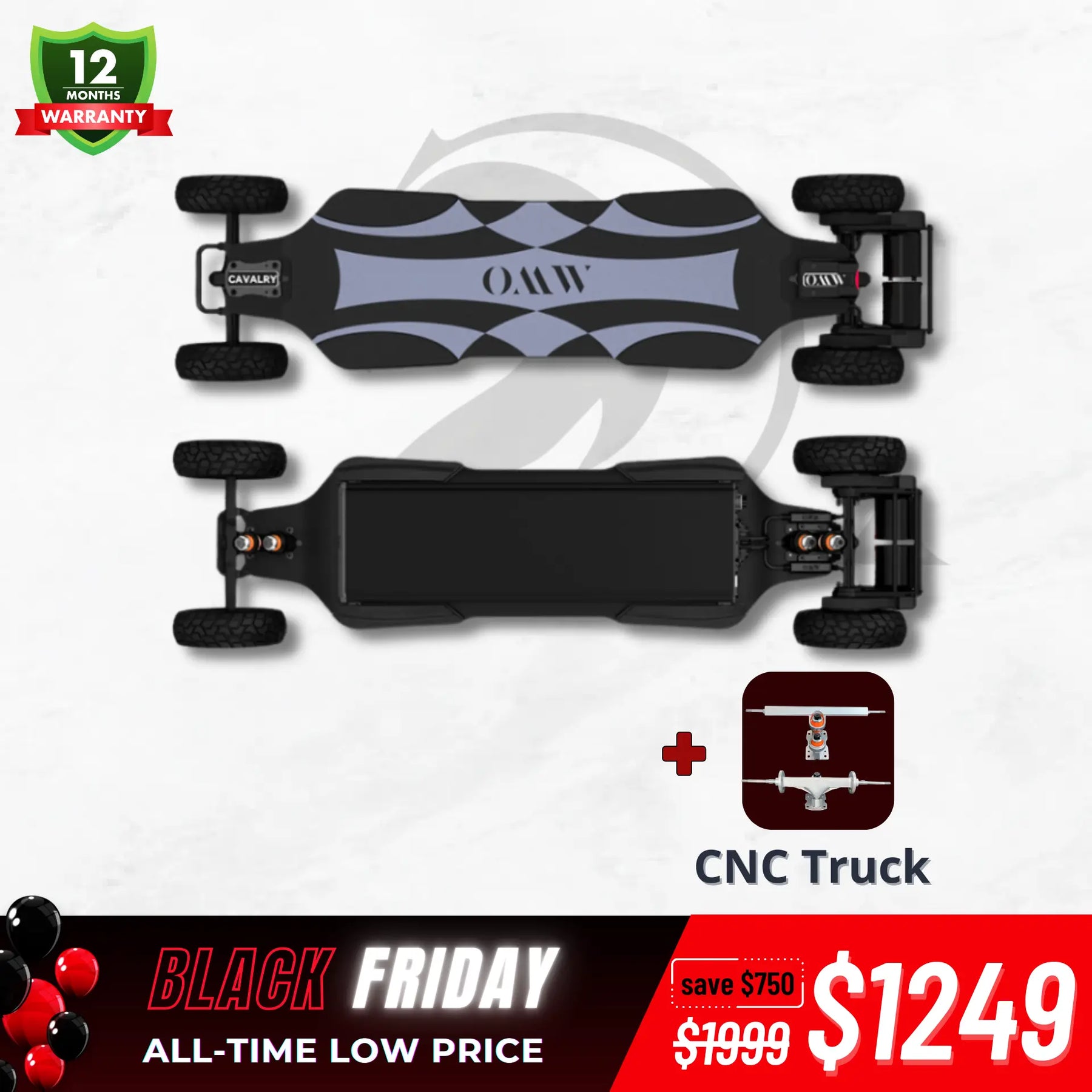 OMW Cavalry Long Range Street/All-Terrain Carbon Electric Skateboards Suitable for Heavy Riders